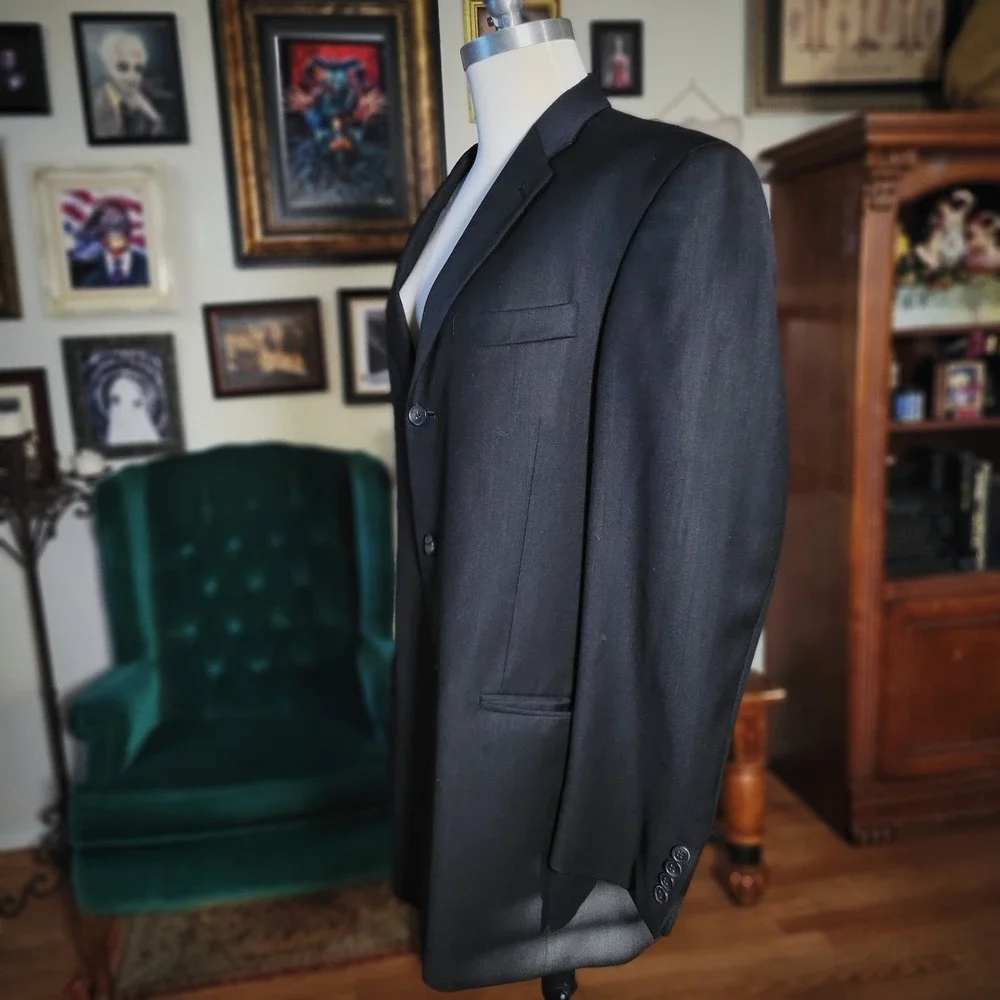 Perry Ellis Portfolio‎ Blazer Black Mens 3 Button Sport Coat Jacket Professional